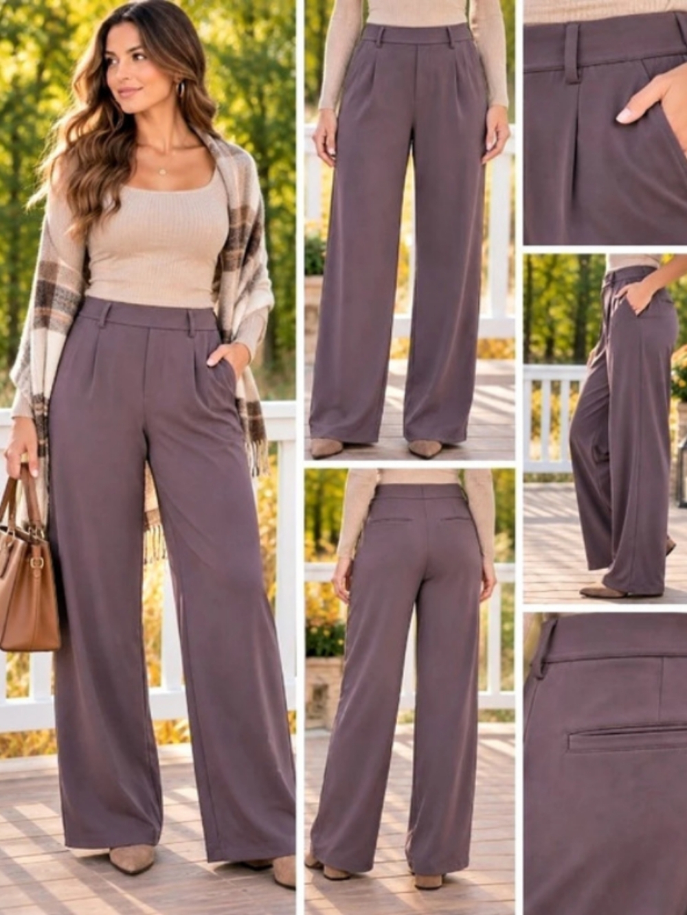 Halara NWOT Flex DayStretch Wide Leg Work Pants L Tall Mauve Business Casual